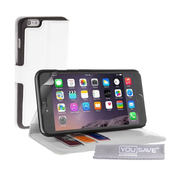 Yousave Accessories Iphone 6 Plus And 6s Plus Leather - Effect Stand Wallet Case - White - Mobile Madhouse