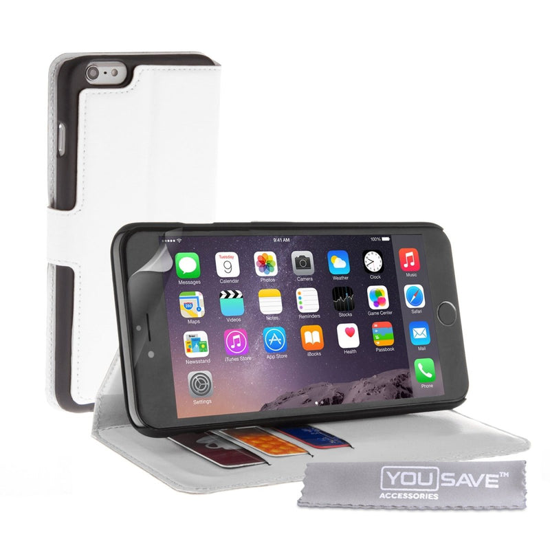 Yousave Accessories Iphone 6 Plus And 6s Plus Leather - Effect Stand Wallet Case - White - Mobile Madhouse