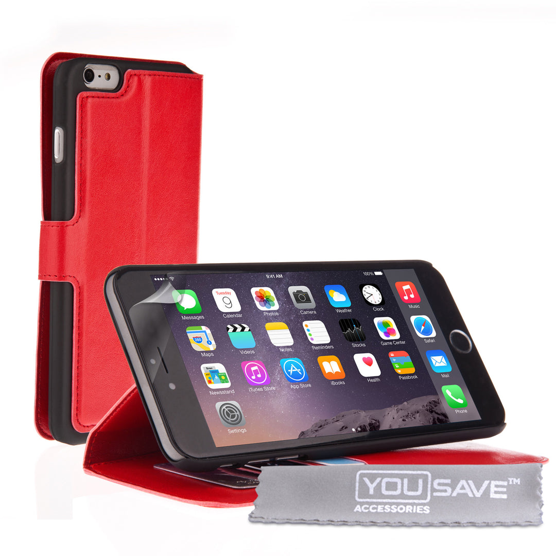 YouSave iPhone 6 Plus and 6s Plus Leather-Effect Stand Wallet Case - Red
