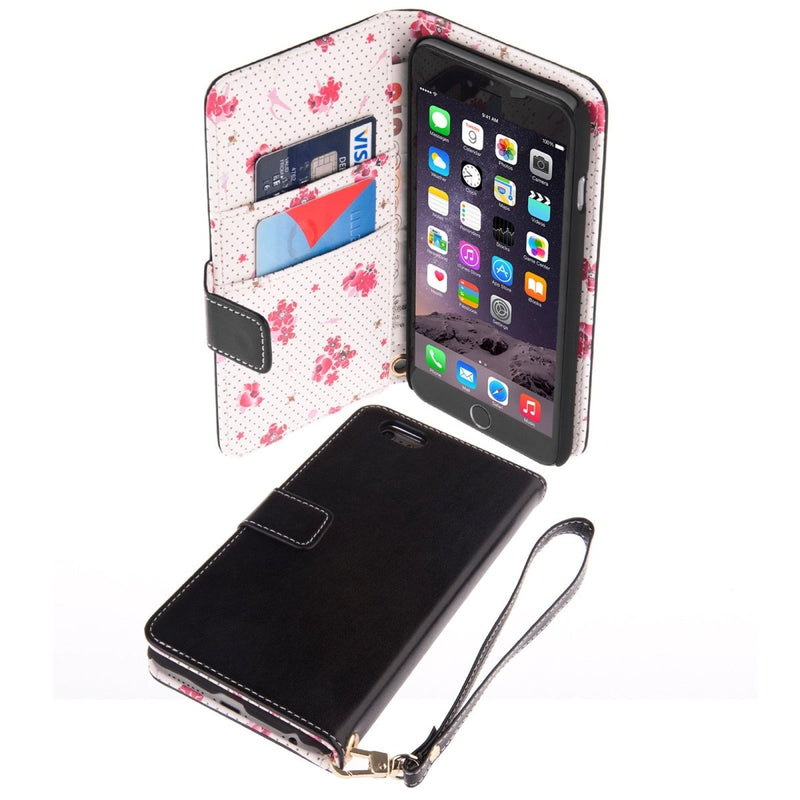Caseflex iPhone 6 Plus Leather Wallet Case – Black Floral Lining - Mobile Madhouse
