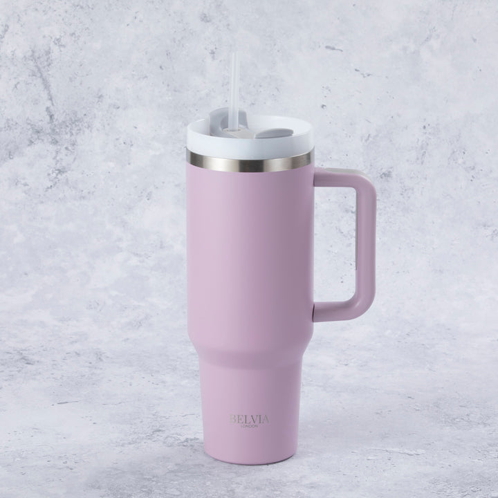 Stainless Steel Tumbler Water Bottle With Straw and Handle - Lilac