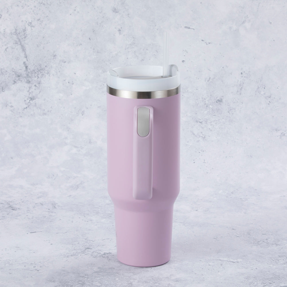 Stainless Steel Tumbler Water Bottle With Straw and Handle - Lilac