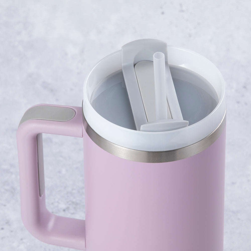 Stainless Steel Tumbler Water Bottle With Straw and Handle - Lilac