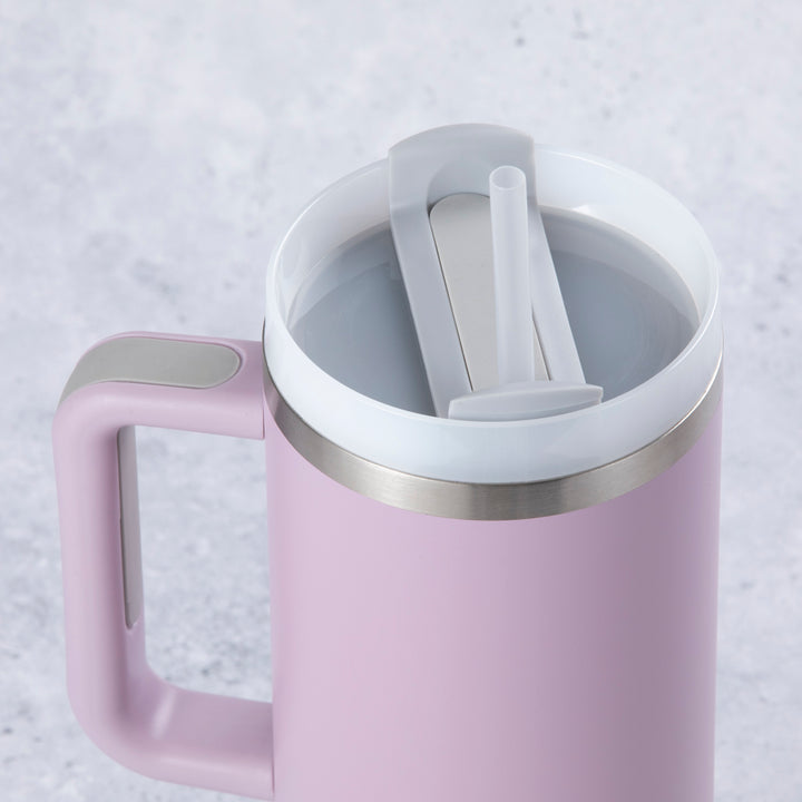 Stainless Steel Tumbler Water Bottle With Straw and Handle - Lilac