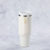 Stainless Steel Tumbler Water Bottle With Straw and Handle - Cream