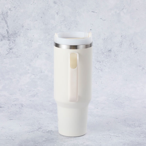 Stainless Steel Tumbler Water Bottle With Straw and Handle - Cream - alternate view
