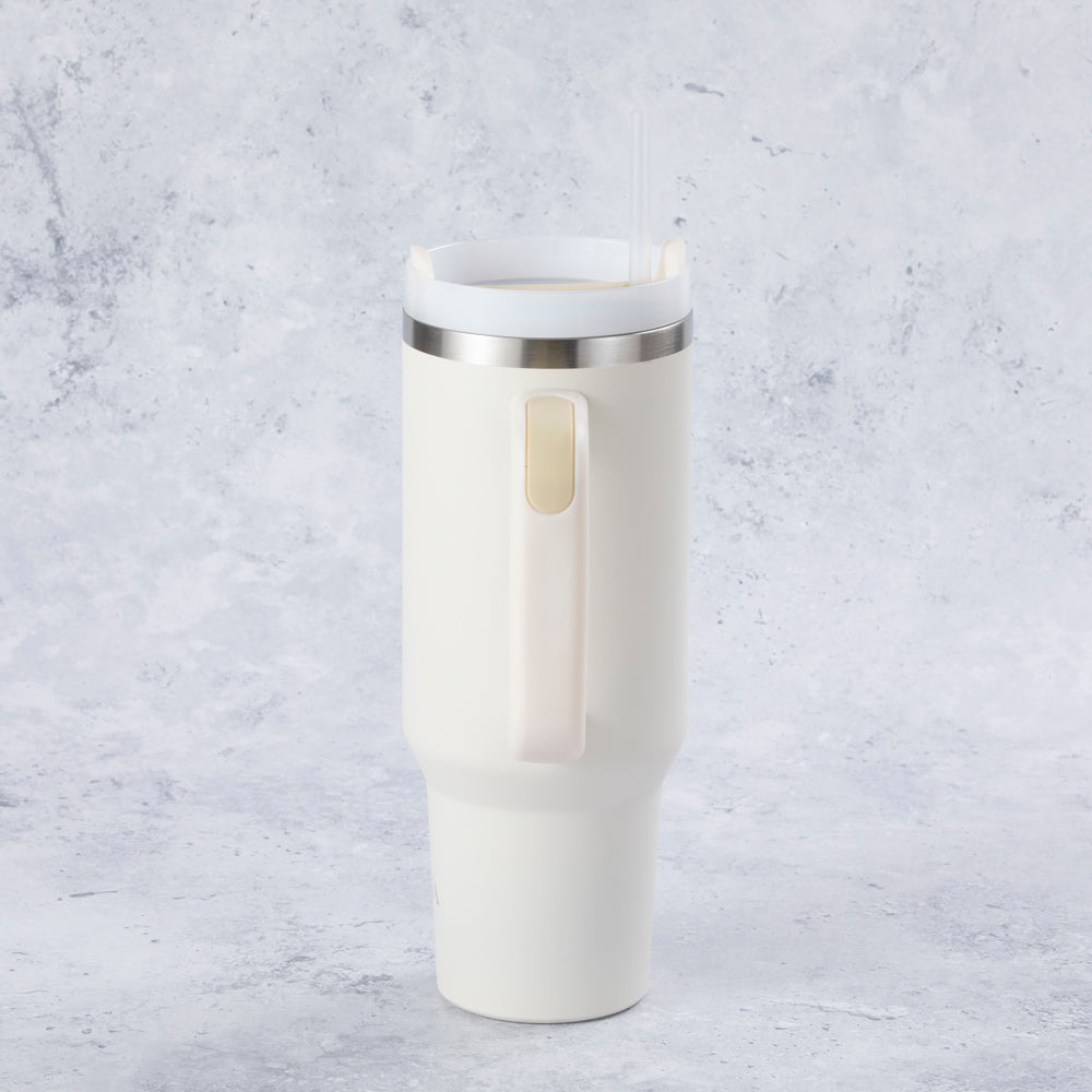 Stainless Steel Tumbler Water Bottle With Straw and Handle - Cream