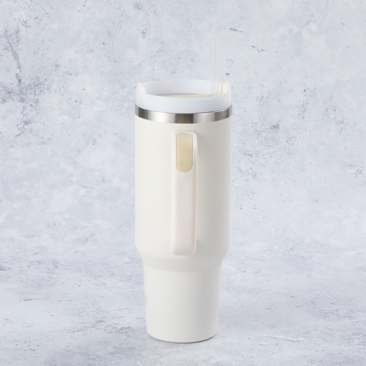 Stainless Steel Tumbler Water Bottle With Straw and Handle - Cream