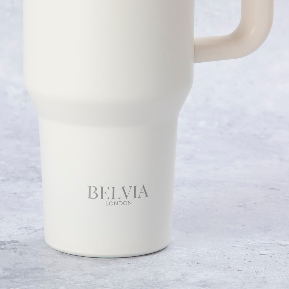 Stainless Steel Tumbler Water Bottle With Straw and Handle - Cream