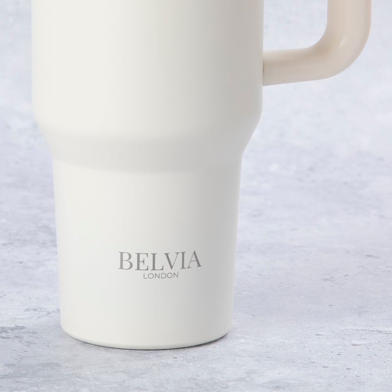 Stainless Steel Tumbler Water Bottle With Straw and Handle - Cream