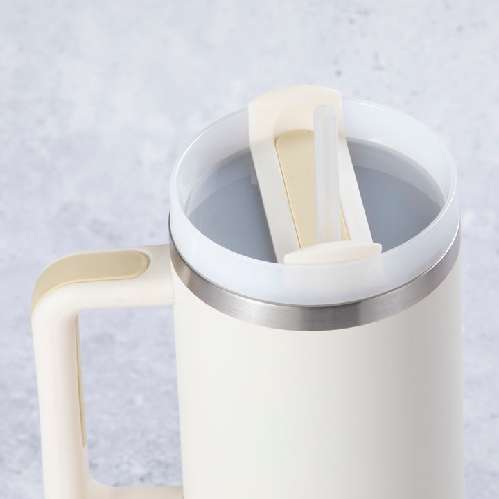 Stainless Steel Tumbler Water Bottle With Straw and Handle - Cream