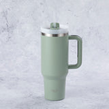 Stainless Steel Tumbler Water Bottle With Straw and Handle - Sage Green