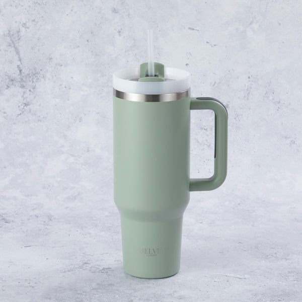 Stainless Steel Tumbler Water Bottle With Straw and Handle - Sage Green