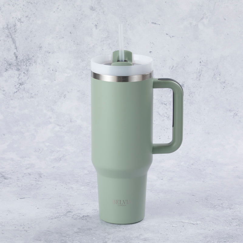 Stainless Steel Tumbler Water Bottle With Straw and Handle - Sage Green