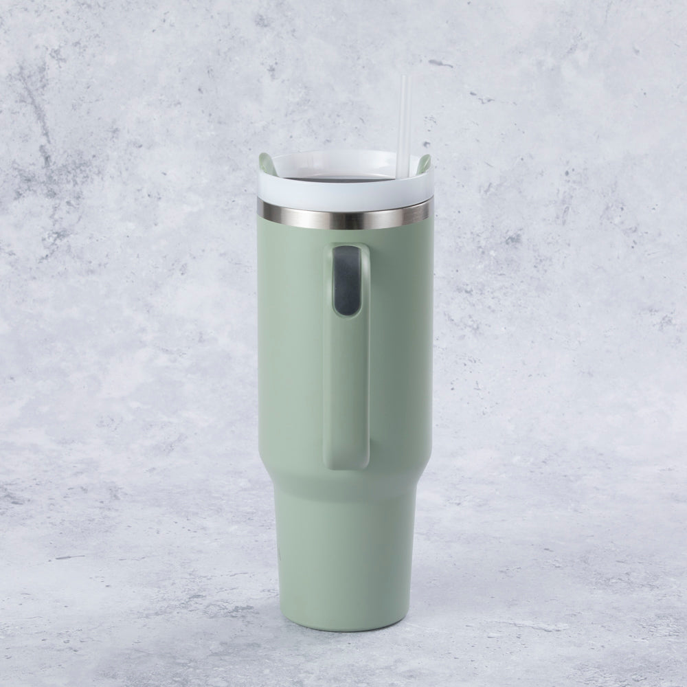 Stainless Steel Tumbler Water Bottle With Straw and Handle - Sage Green