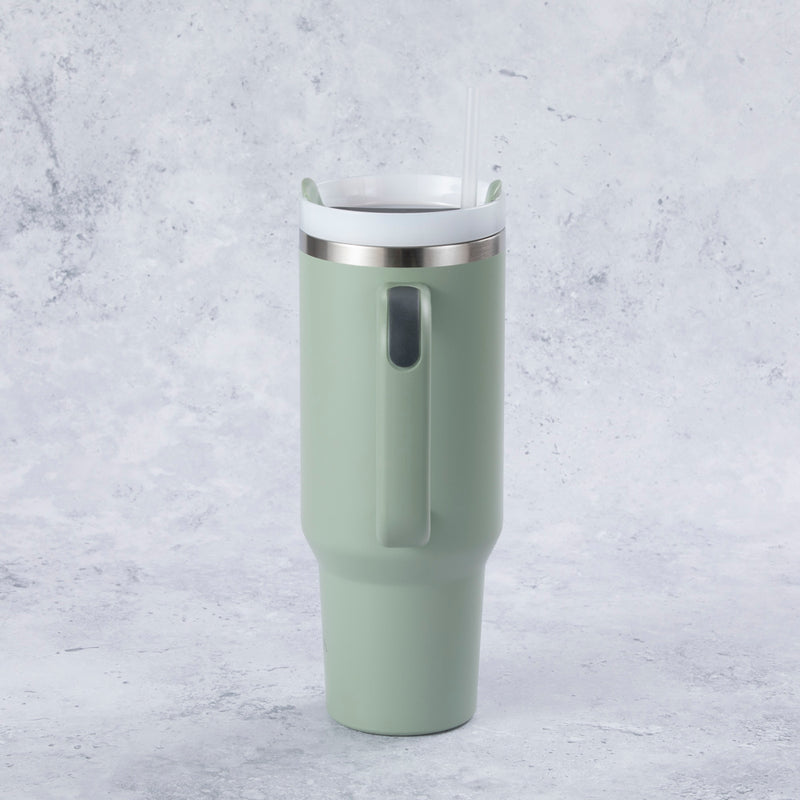 Stainless Steel Tumbler Water Bottle With Straw and Handle - Sage Green