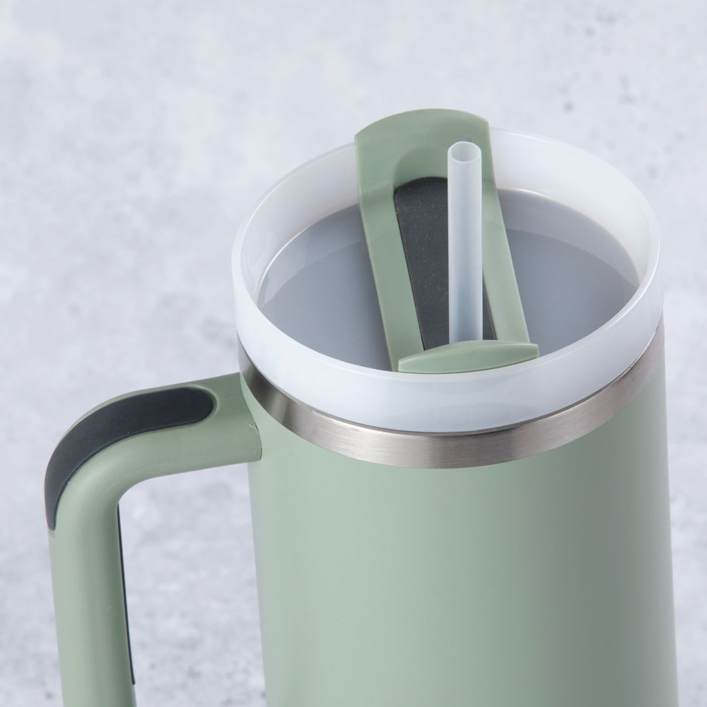 Stainless Steel Tumbler Water Bottle With Straw and Handle - Sage Green