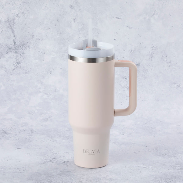 Stainless Steel Tumbler Water Bottle With Straw and Handle - Rose