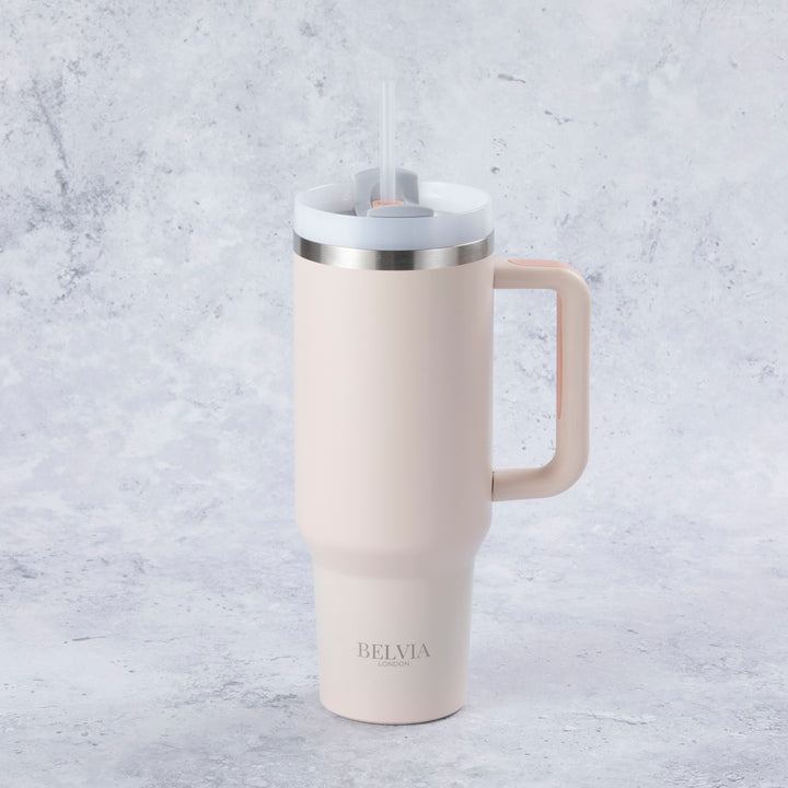 Stainless Steel Tumbler Water Bottle With Straw and Handle - Rose
