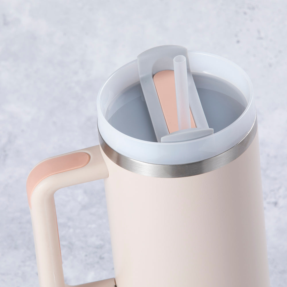 Stainless Steel Tumbler Water Bottle With Straw and Handle - Rose