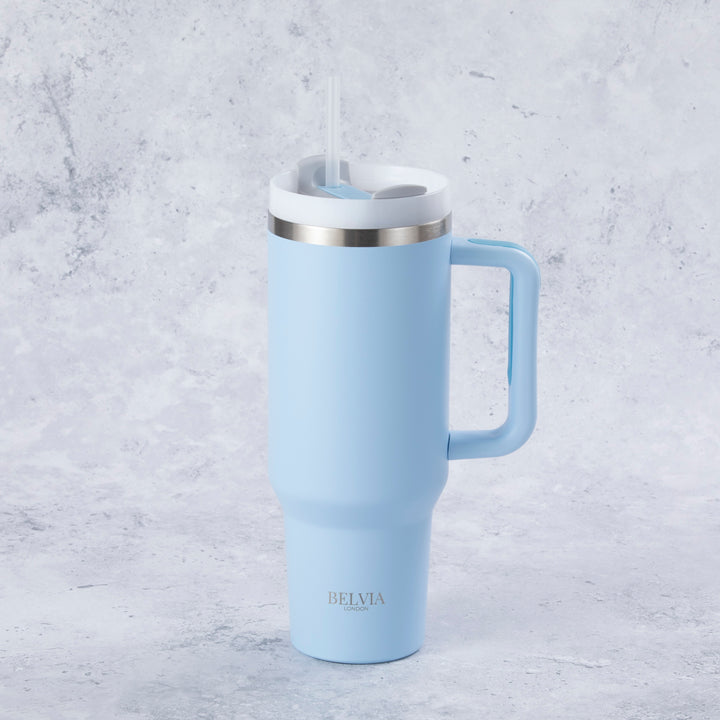 Stainless Steel Tumbler Water Bottle With Straw and Handle - Powder Blue