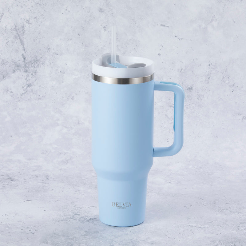 Stainless Steel Tumbler Water Bottle With Straw and Handle - Powder Blue