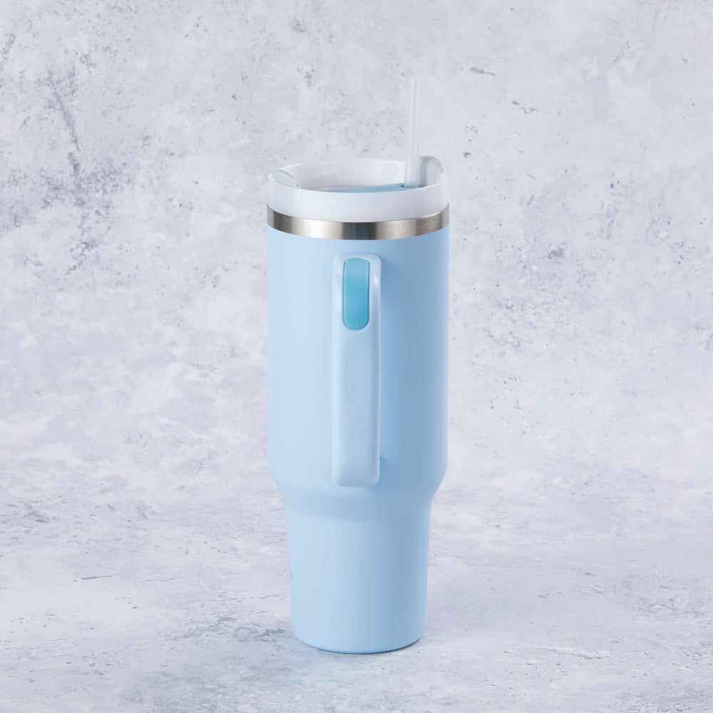 Stainless Steel Tumbler Water Bottle With Straw and Handle - Powder Blue