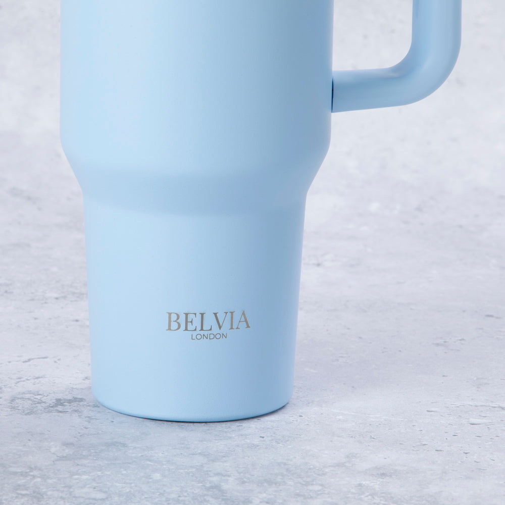 Stainless Steel Tumbler Water Bottle With Straw and Handle - Powder Blue