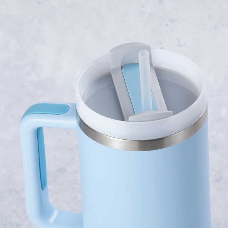 Stainless Steel Tumbler Water Bottle With Straw and Handle - Powder Blue