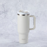 Stainless Steel Tumbler Water Bottle With Straw and Handle - Cream & Grey