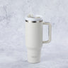 Stainless Steel Tumbler Water Bottle With Straw and Handle - Cream & Grey