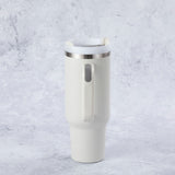 Stainless Steel Tumbler Water Bottle With Straw and Handle - Cream & Grey