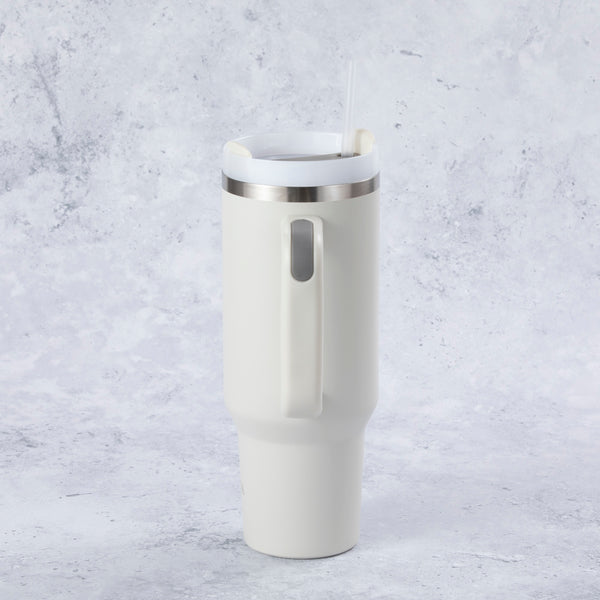 Stainless Steel Tumbler Water Bottle With Straw and Handle - Cream & Grey - alternate view