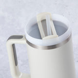 Stainless Steel Tumbler Water Bottle With Straw and Handle - Cream & Grey