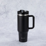 Stainless Steel Tumbler Water Bottle With Straw and Handle - Black