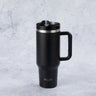 Stainless Steel Tumbler Water Bottle With Straw and Handle - Black