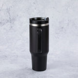 Stainless Steel Tumbler Water Bottle With Straw and Handle - Black