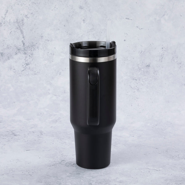 Stainless Steel Tumbler Water Bottle With Straw and Handle - Black - alternate view
