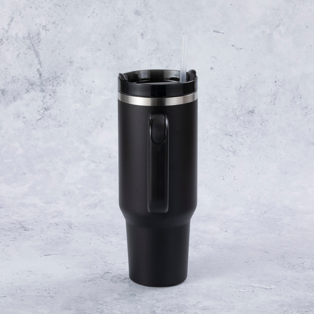 Stainless Steel Tumbler Water Bottle With Straw and Handle - Black