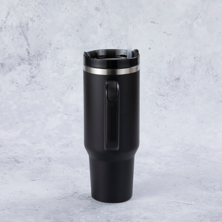 Stainless Steel Tumbler Water Bottle With Straw and Handle - Black