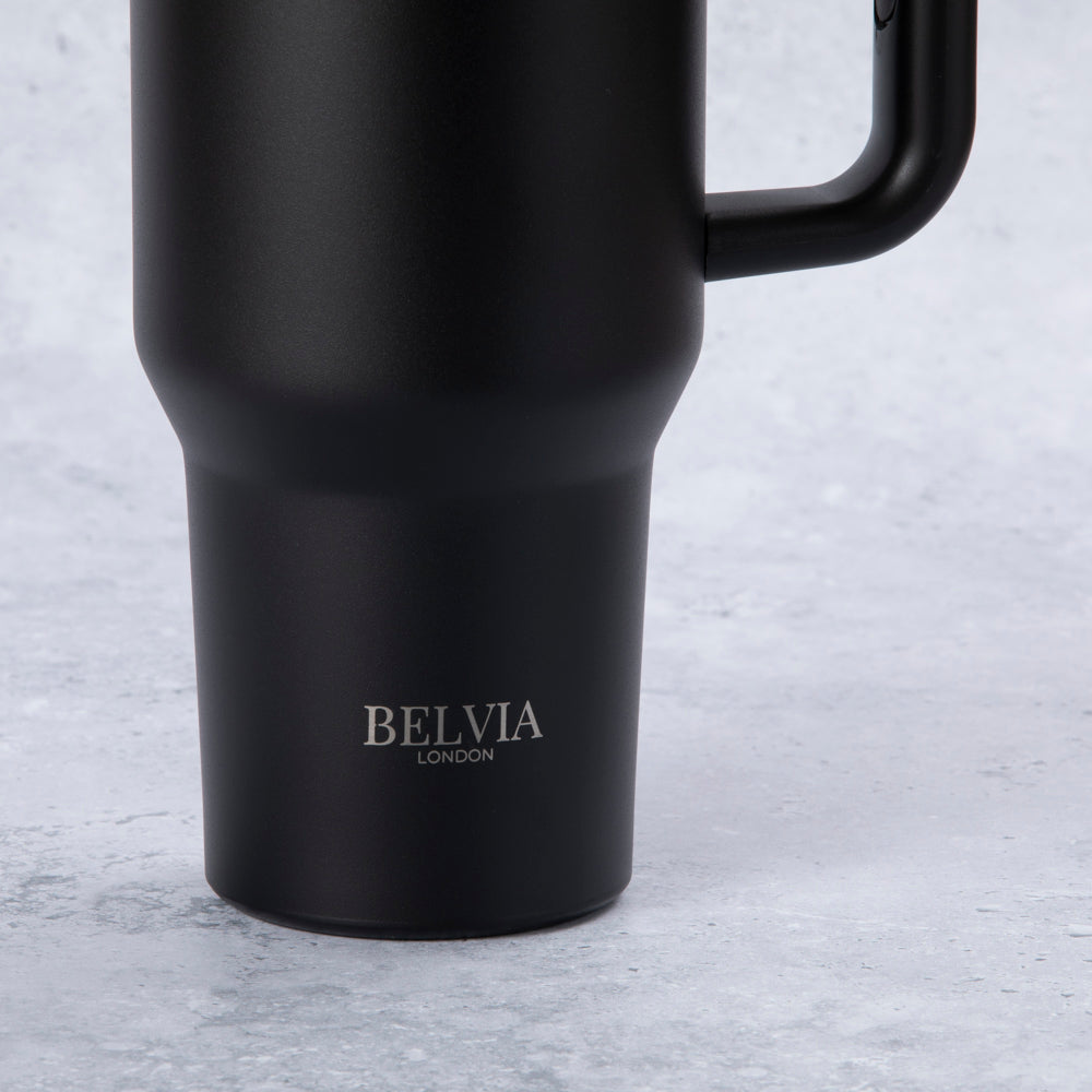 Stainless Steel Tumbler Water Bottle With Straw and Handle - Black