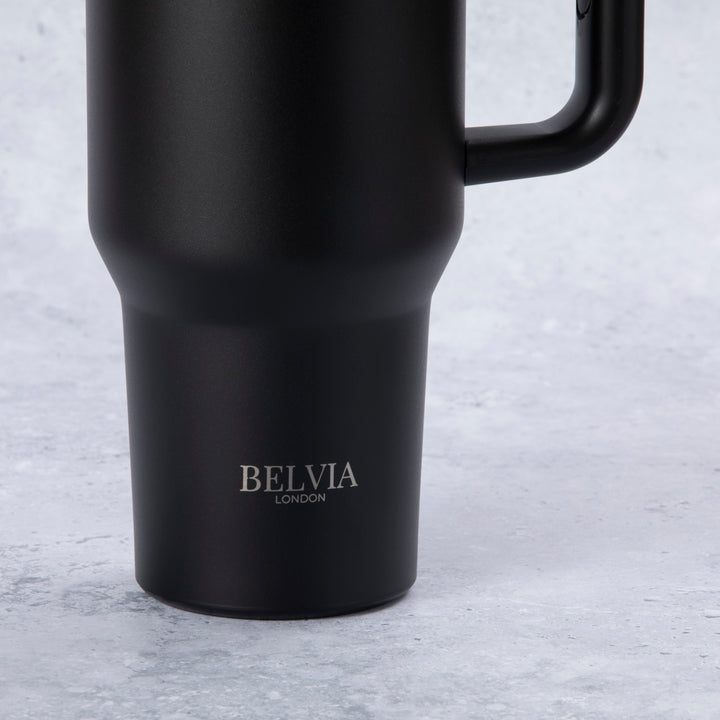 Stainless Steel Tumbler Water Bottle With Straw and Handle - Black