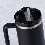 Stainless Steel Tumbler Water Bottle With Straw and Handle - Black