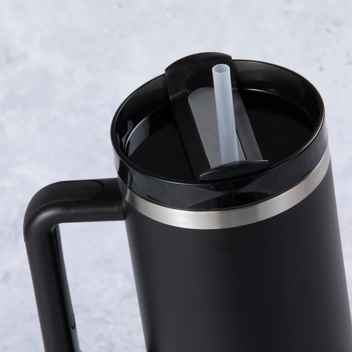 Stainless Steel Tumbler Water Bottle With Straw and Handle - Black
