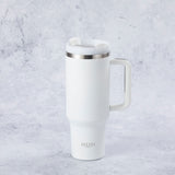 Stainless Steel Tumbler Water Bottle With Straw and Handle - White