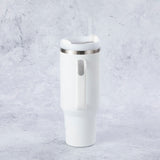 Stainless Steel Tumbler Water Bottle With Straw and Handle - White