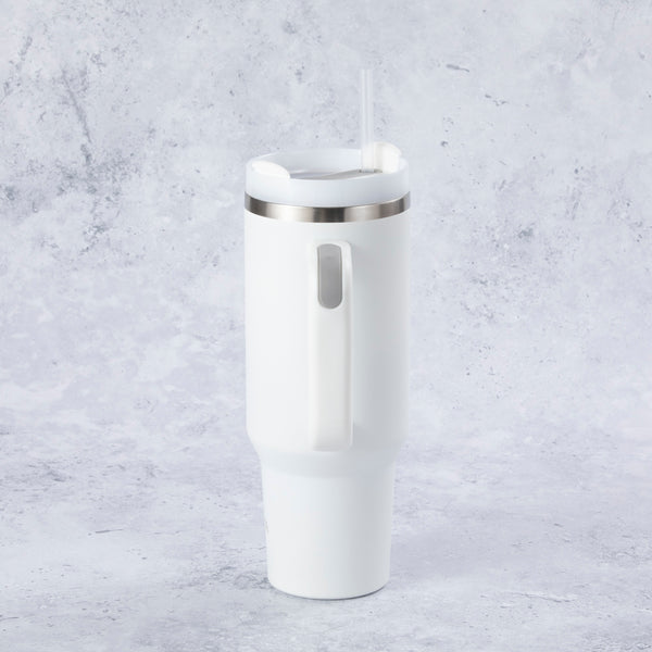 Stainless Steel Tumbler Water Bottle With Straw and Handle - White - alternate view