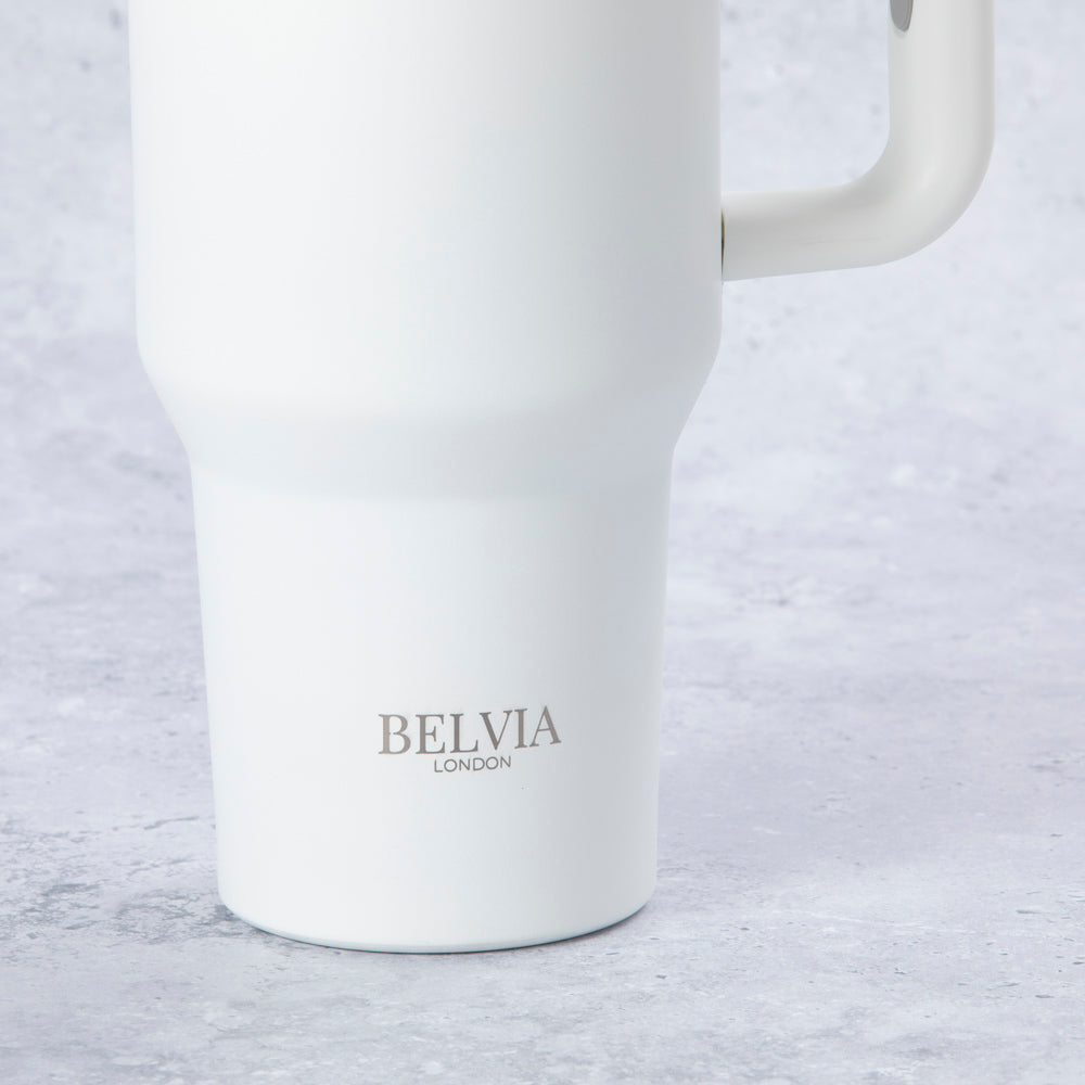 Stainless Steel Tumbler Water Bottle With Straw and Handle - White
