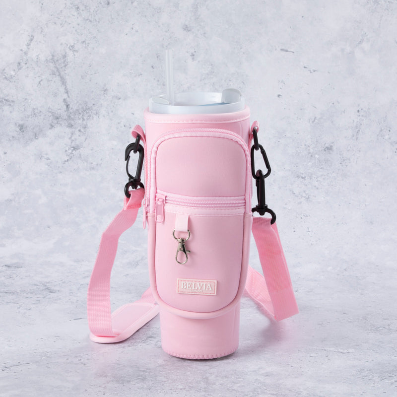 Travel Mug - Water Bottle Carrier Bag With Phone Pocket - Pink