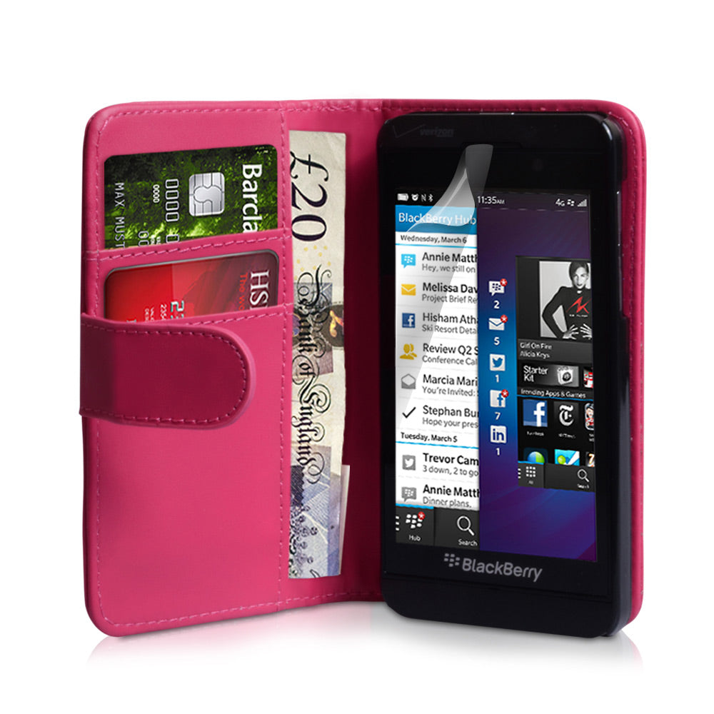 YouSave Blackberry Z10 Leather-Effect Wallet Case - Hot Pink